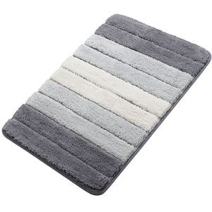 Microfiber Striped Bathroom Rugs Non Slip Soft Light Gray 20"x31"